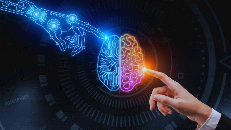 تصویرسازی از دست هوش مصنوعی و انسان در حال لمس